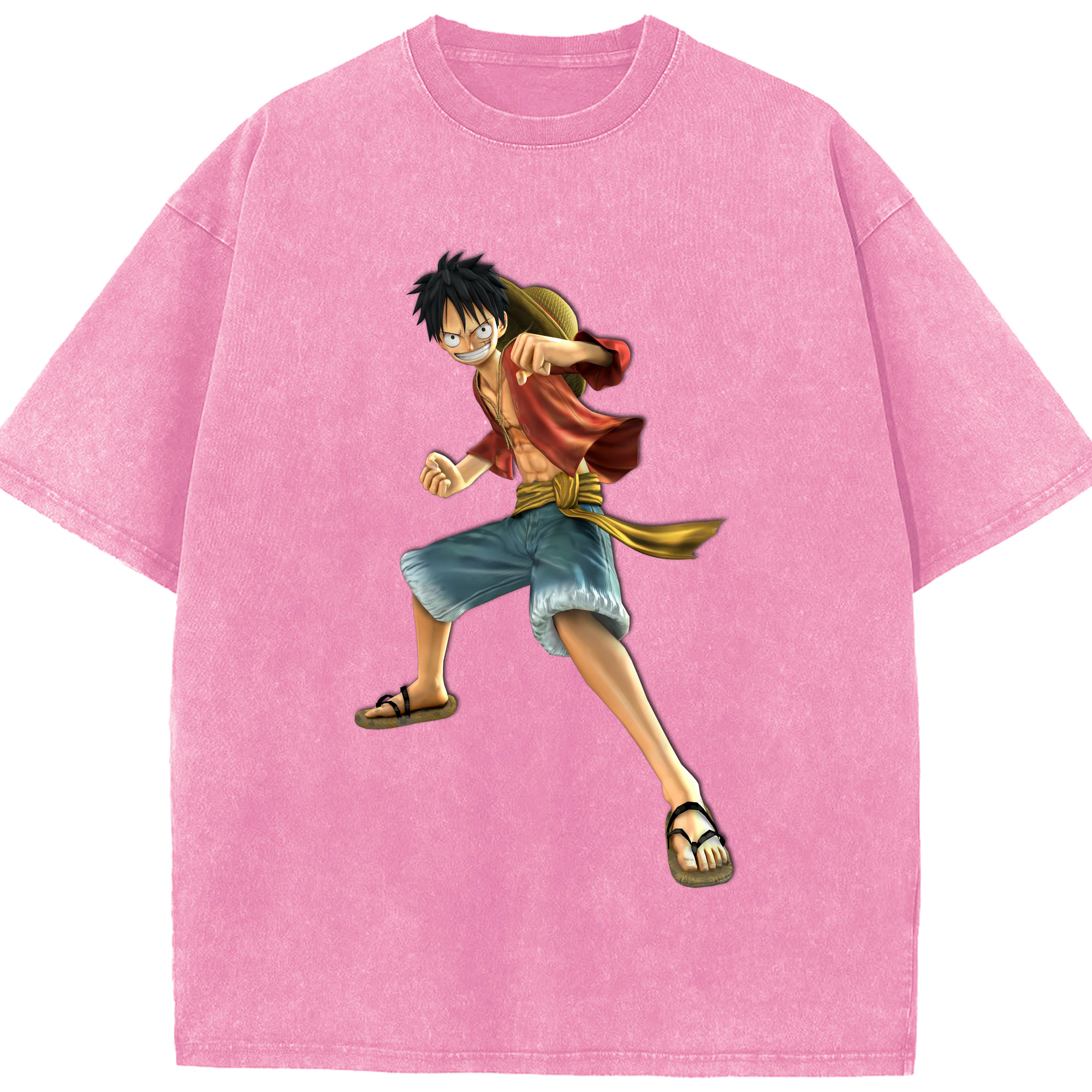 ワンピース モンキー・D・ルフィ ONE PIECE Monkey D. Luffy 綿100% ヴィンテージ風 半袖Tシャツ（フロントプリント）